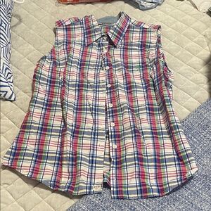 Plaid Sleeveless Button-Up Tank Top